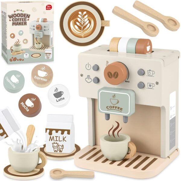 Airlab Children's Kitchen Coffee Machine Children's Wooden Play Kitchen Accessories Coffee Service Play Set, Kitchen Appliances Coffee Set Children's Toy, Educational Wooden Toy...