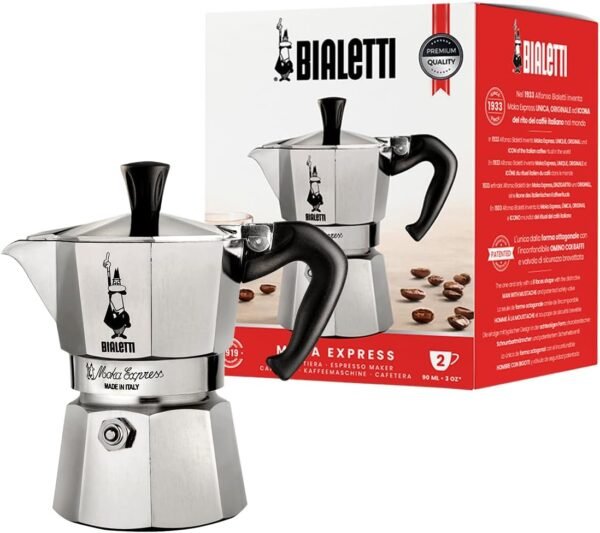 Bialetti Moka Express espresso maker, aluminum, metallic, 2 cups