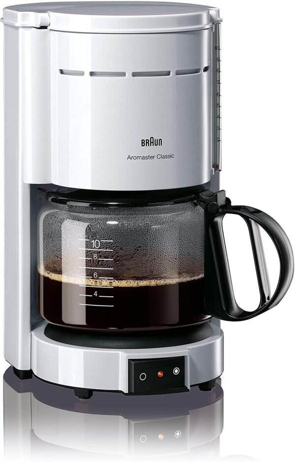 Braun KF 47 WH Coffee Machine with Glass Jug for Classic Filter Coffee, Aromatic Coffee Thanks to OptiBrew System, Drip Stop, Automatic Shut-Off, White