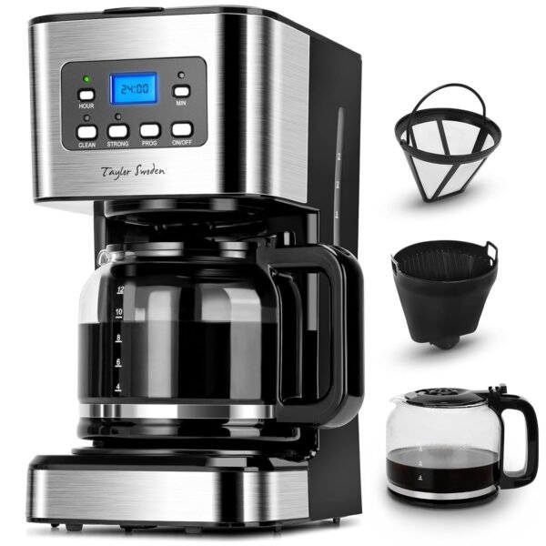 Darcy 950 W Coffee Machine with Timer, 1.5 L Filter Coffee Machine, 12 Cups, Automatic Shut-Off, Drip Stop, Reusable Filter and Heating Plate, BPA-Free, Black