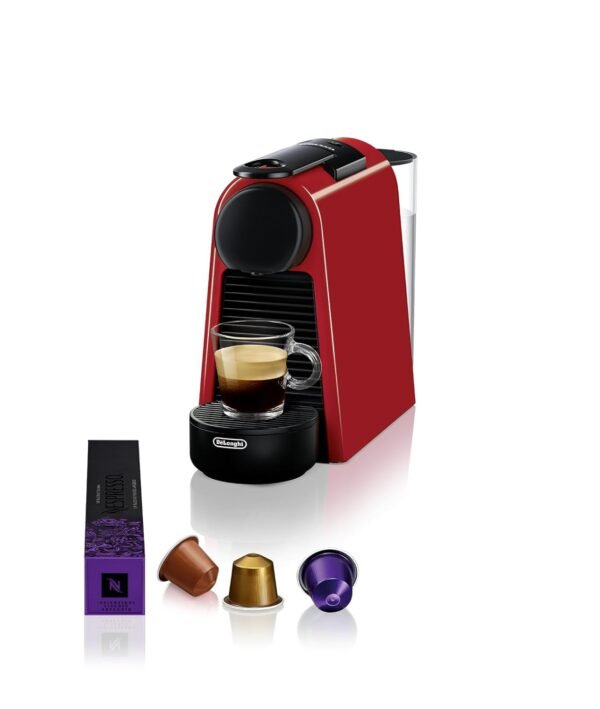 De'Longhi Nespresso Essenza Mini EN 85.R Coffee Capsule Machine, Welcome Set with Capsules in Different Flavours, 19 Bar Pump Pressure, Space-Saving, Red