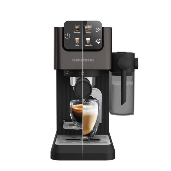 GRUNDIG KSM 5330 Portafilter Machine with Integrated Milk Container, 1628 W Power, 15 Bar Pump Pressure, Double Nozzle, Coloured Touch Display, BrewSense, CreamyPro, Dark...