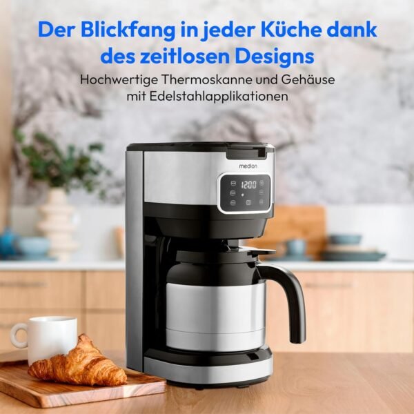 MEDION MD11019 Filterkaffeemaschine mit Thermoskanne und Timer 10 Tassen Leistung