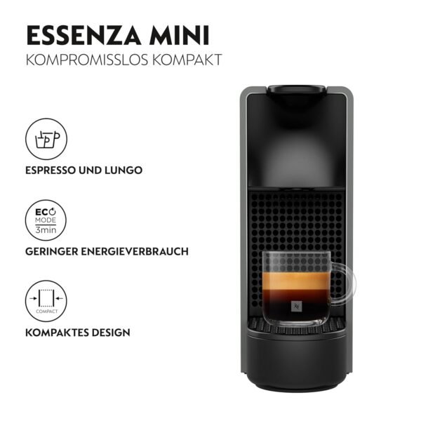 Nespresso Essenza Mini Grau kompakte Espressomaschine mit Energiesparmodus und recycelbaren Kapseln