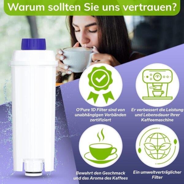 O'Pure 1D Wasserfilter für Delonghi Kaffeemaschinen verbessert Aroma und schützt Gerät nachhaltig