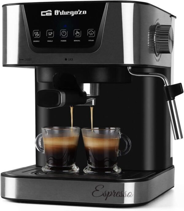 Orbegozo Coffee Maker for Expresso and Capuccino EX 6000, 20 Bar Pressure, 1.5 Litre Container, Suitable for Single Doses, 1050 W Power, Black