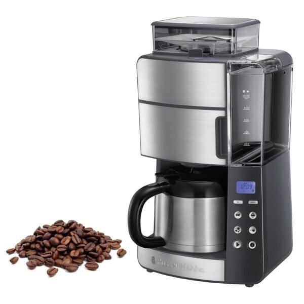 Russell Hobbs Grind & Brew 25620-56 Coffee Machine with Grinder, Thermal Jug, 10 Cups, Digital Programmable Timer, 3-Level Grind Settings, 1000 W, Filter Coffee Machine for...