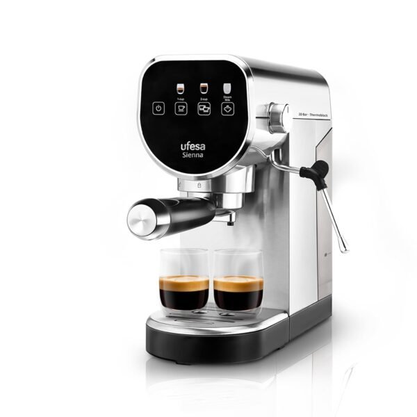 Ufesa Sienna Espresso Machines and Cappuccino Portafilter Machine with Milk Frother, 20 Bar Pressure, Digital Touch Panel, 1360 W, for Coffee Powder or ESE Pads, 0.9 L Water...